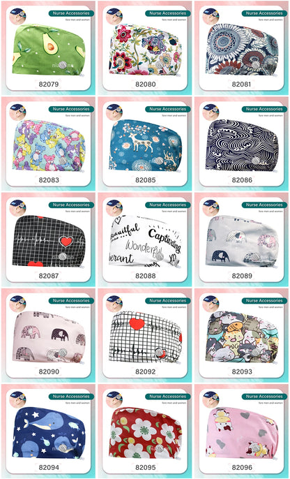 Cartoon Printed Operating Room Doctor Work Scrub Hat Pharmacy Dentistry Clinic Surgical Cap Adjustable Medical Nurse Accessories