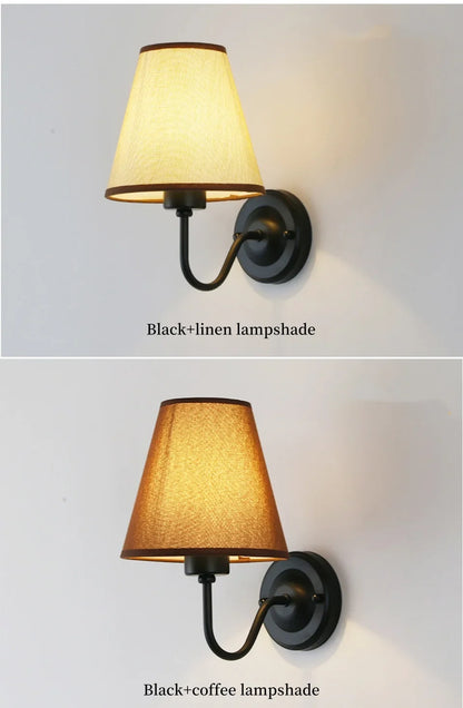 LED Retro Wall Lamp E27 Minimalist Creative Fabric Decorative Lamp Bedroom Hotel Bedside Study Indoor Household Lighting Fixture