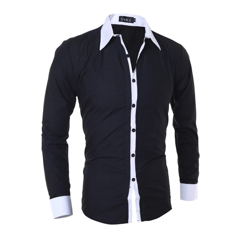 Men Long Sleeve Shirt 2025 Spring Striped Shirts Slim Fit Male Casual Social Patchwork Shirt Turn-down Collar Camisa Masculina