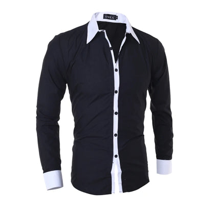 Men Long Sleeve Shirt 2025 Spring Striped Shirts Slim Fit Male Casual Social Patchwork Shirt Turn-down Collar Camisa Masculina