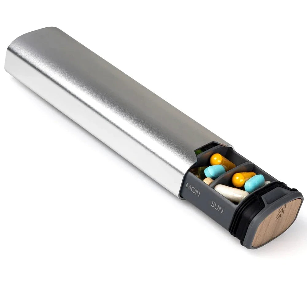 1Pcs 7 Day Weekly Pill Organizer,Premium Stylish Aluminum and Wood Large Capacity Pill Box for Supplements,Vitamins and Medicine