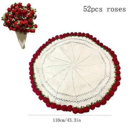 Finished Flower Bouquet Blanket Soft and Lightweight Knitted Throw Blankets for Birthday Wedding Valentine’s Day Home Decor