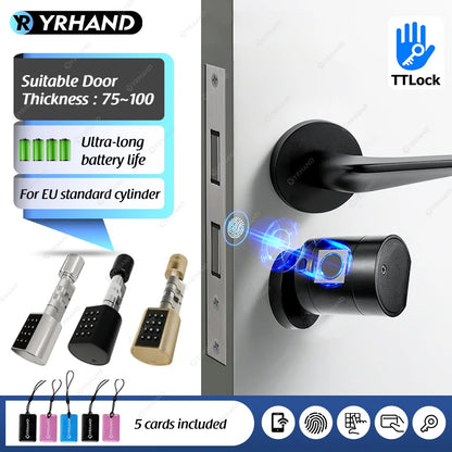 Smart Euro Cylindrical Door Lock ttlock app Keyless Security Entry Mechanical Key Waterproof fingerprint door lock For home