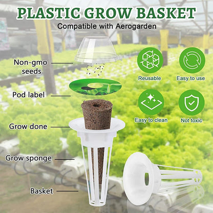 Fully-Loaded 25/121pcs Hydroponic Gardening Kit with Grow Baskets, See-through Insulation Lids, Sponges, and Labels