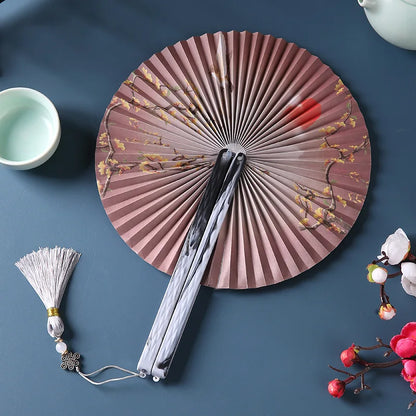 Magnetic Folding Round Fan Chinese Antique Style Dancer Hanfu Fan Student Gift Wedding Perform Dance Party Fan Photography Prop