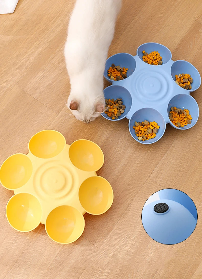 Six-in-one Dog Bowl Puppy Slow feeder Dog Bowl Cat Water Bottle flower-shaped cat Water feeding bowl Healthy Eating plate Pet ac