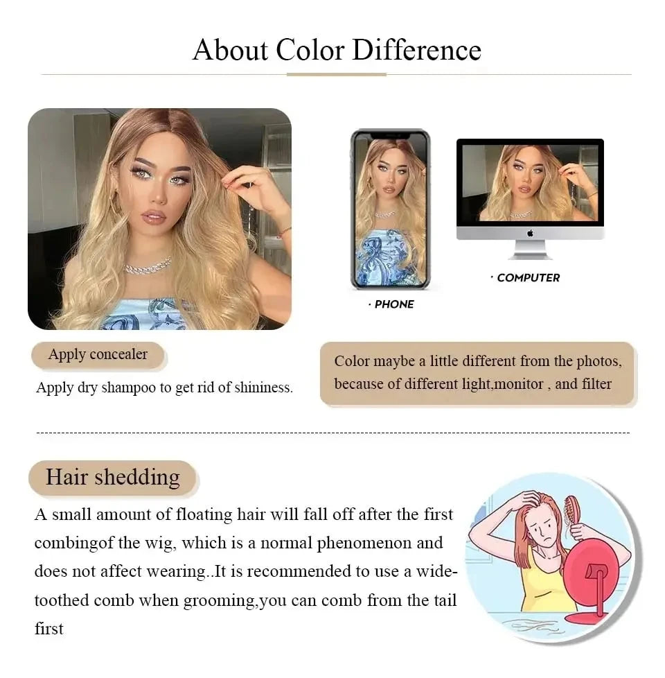 26-inch (about 70 cm) long synthetic hair, dark brown, rose gold, light brown, middle-part curly hair, daily wear, party,