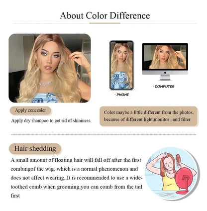 26-inch (about 70 cm) long synthetic hair, dark brown, rose gold, light brown, middle-part curly hair, daily wear, party,