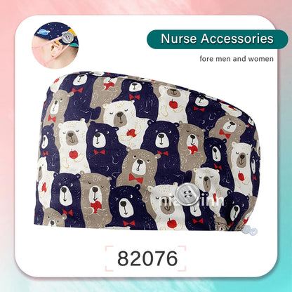 Cartoon Printed Operating Room Doctor Work Scrub Hat Pharmacy Dentistry Clinic Surgical Cap Adjustable Medical Nurse Accessories