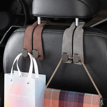 Universal Metal Car Seat Headrest Hook 2 in 1 Soft Leather Car Seat Back Hook for Purse Bag Backpack Double Hook Car Seat Hanger
