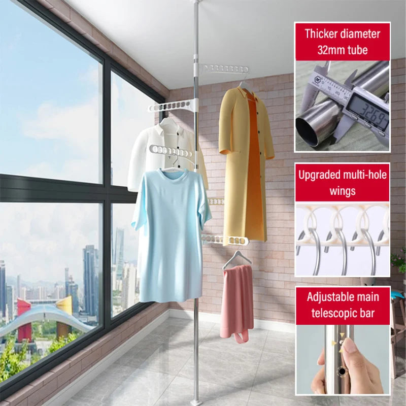 Household Flooring drying rack indoor telescopic pole drying rack Balcony Window Retractable drying rod Fixed Hanging Coat Racks