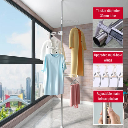 Household Flooring drying rack indoor telescopic pole drying rack Balcony Window Retractable drying rod Fixed Hanging Coat Racks