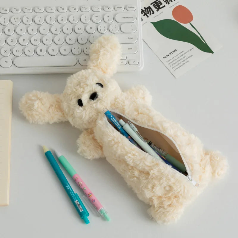 Korea Style Puppy Pencil Case Soft Plush School Stationary Big Capacity Pen Bag For Student  Stationary