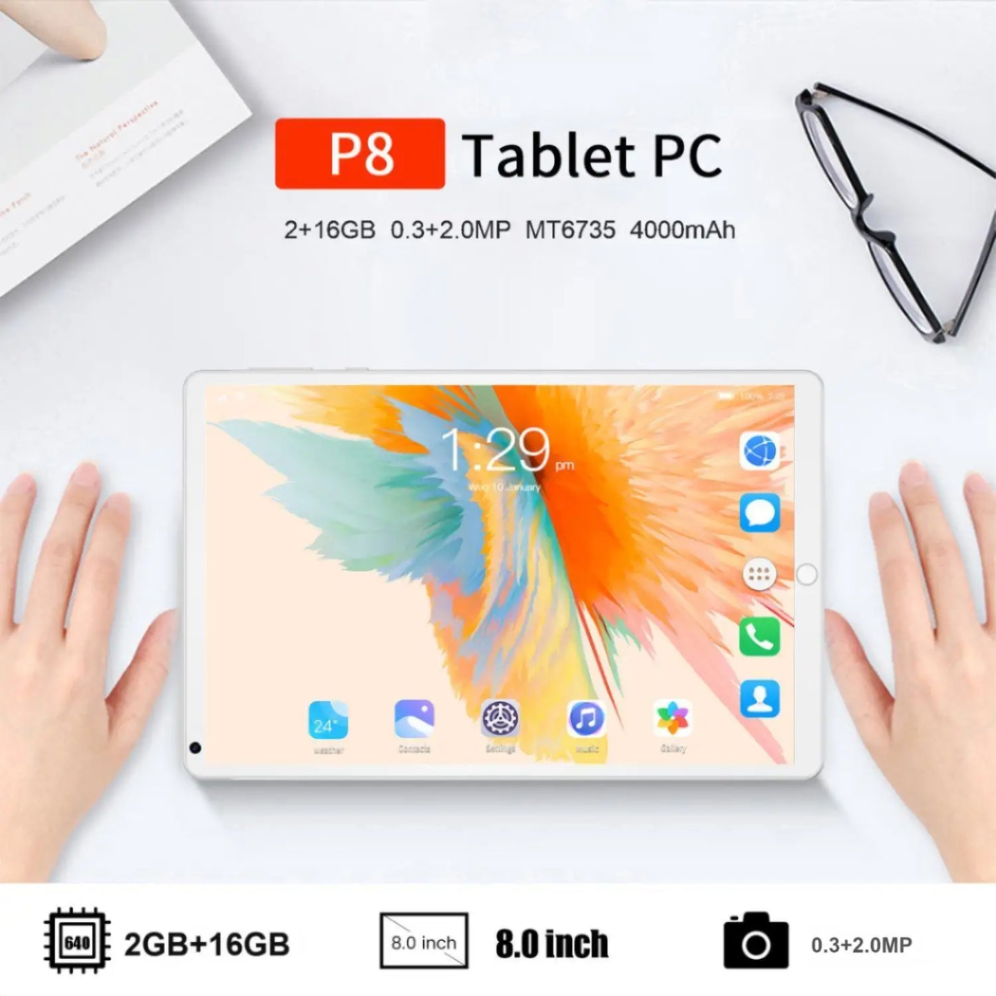8-inch tablet computer, 2GB+16GB, 1280* 800,4000 mAh battery, dual SIM Wifi, suitable for study, entertainment, office work, etc