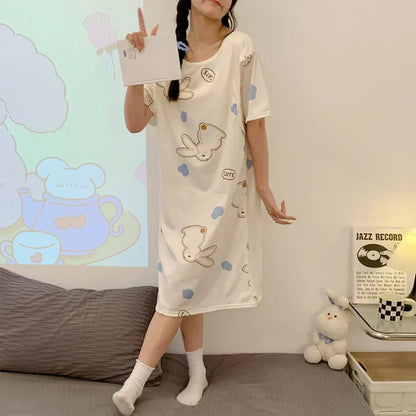 Maternity Clothings Nursing Dresses Breastfeeding Sleepwear Pattern Printing Cheerful and Lively Girl Feeling for Pregnant Women