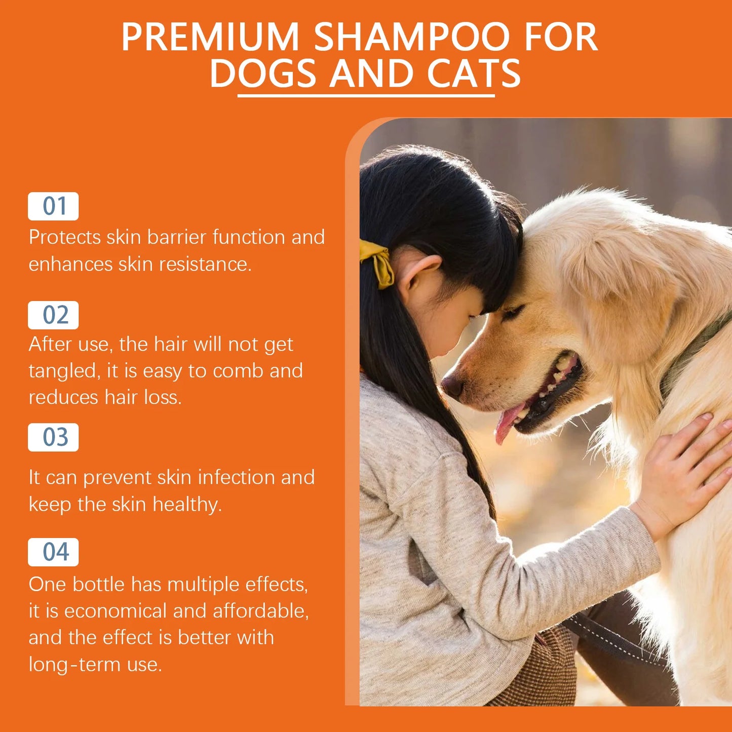Natural Pet Shampoo for Dogs & Cats, Coconut Oil Derivative Formula, Removes Odor & Tangles, Flea & Insect Repellent,