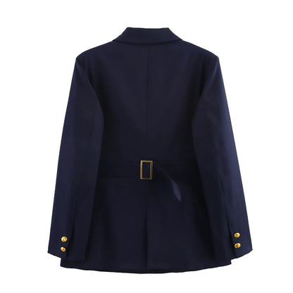Female Office Suit Jacket with Sashes Y2K Elegant Women Formal Blazer 2025 Spring Long Sleeve Single Breasted Coat   ﻿