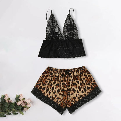 Free Shiping Satin Silk Pajamas Sexy Lingerie For Women Plus Size Lingerie Lace Underwear Sleepwear Leopard Women's lingerie