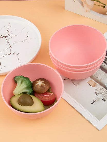 4/6/8pcs Pink cereal bowl Reusable household plastic dinner bowl can hold food dessert cereal outdoor camping bowl
