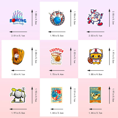 50 PCS Sports Stickers, Soccer Football Volleyball Golf Basketball Stickers, Sports Ball Stickers for phone
