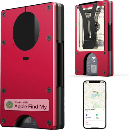 RFID Blocking Credit Card Holder, Slim Wallet For Men, Compatible with Find My iOS Only, Detachable Money Clip