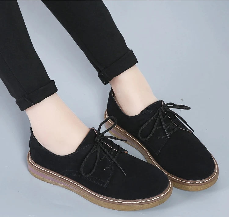 Fashion Woman Comfortable Daily Business Office Shoes Lace Up Genuine Leather Casual Women's Shoe Spring Autumn
