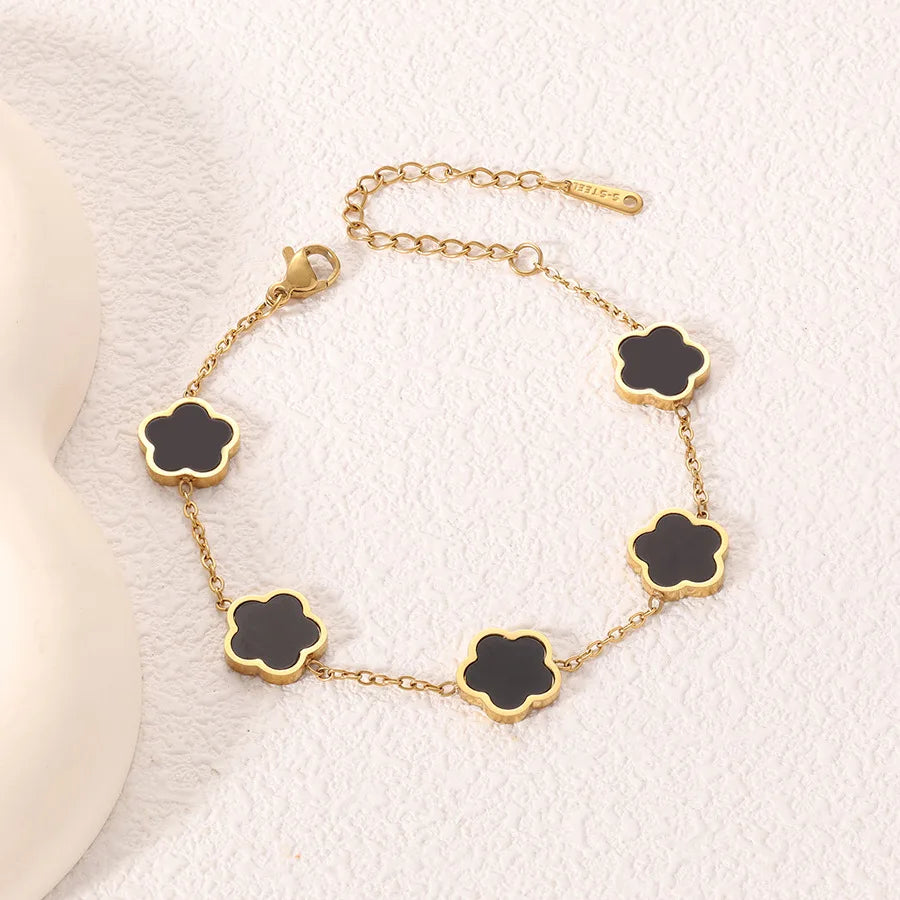 High Quality Five-leaf Flower Shell Stainless Steel Bracelet For Women Black And White Couple Holiday Bracelet Party Jewelry INS