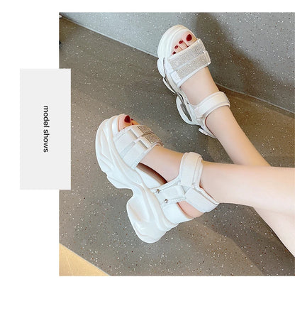 Summer High Platform Women Sandals Buckle 10CM Wedges Bling Shoes Fashion 2023 Outside Chunky Sandals Beach Casual Slides Woman