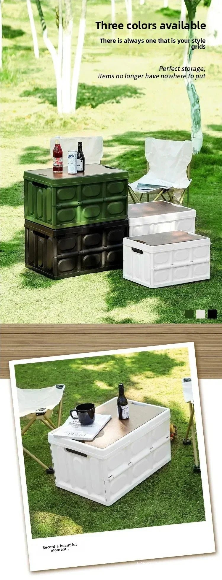 Camping Storage Box, Trunk Organizer, Camping Picnic Camping Box, Car Folding Outdoor Bench and Chopping Board