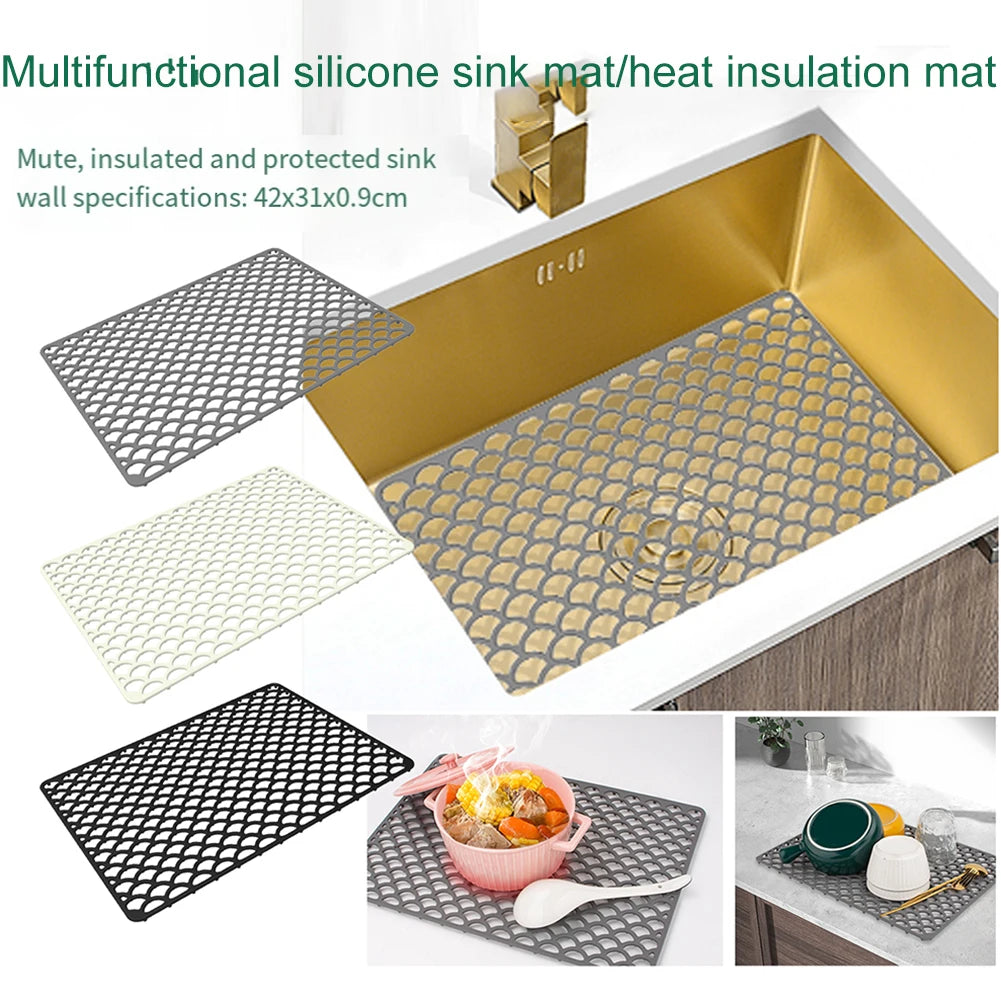 Anti Slip Silicone Sink Mat Essential Kitchen Accessory for Protecting Dishes and Reducing Noise in Center Drain Sinks