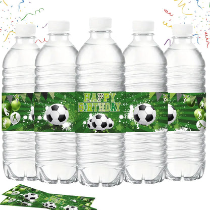 10pcs Green Soccer Bottle Labels Stickers Football Theme Sticker For Sports Soccer Theme Birthday Party Supplies Decor