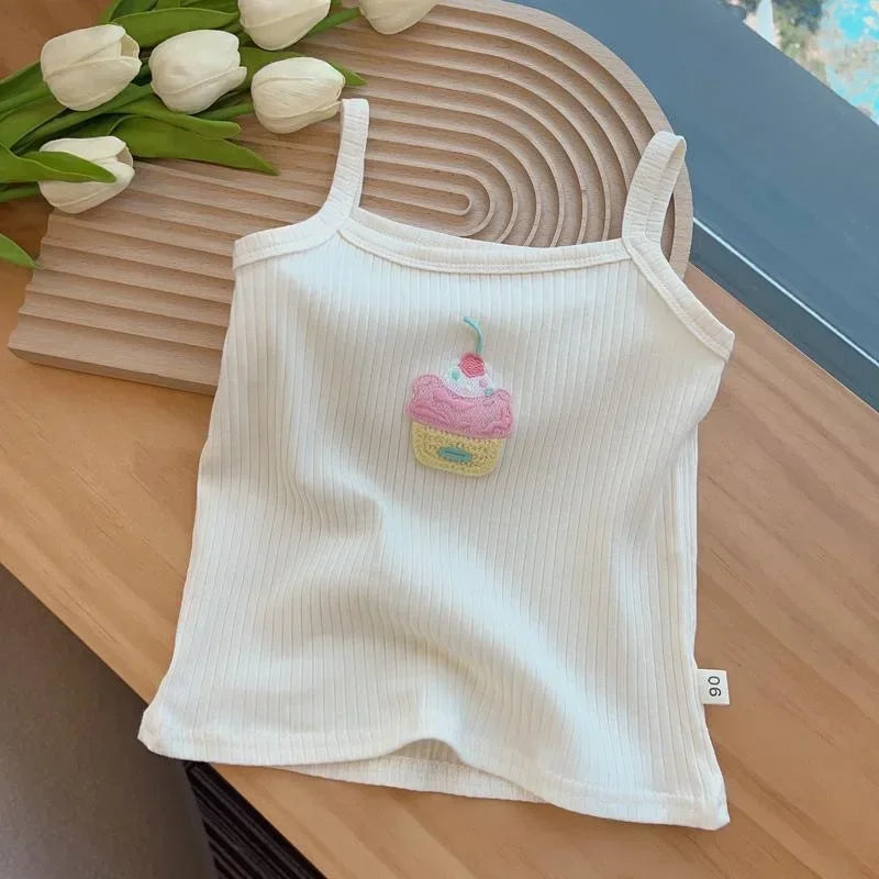 Baby Girls T-shirts for Kids Summer Sleeveless Knitted Tops Vest Outfits Girls Cute Halter Tops Tees Children Clothing 1-12 Year