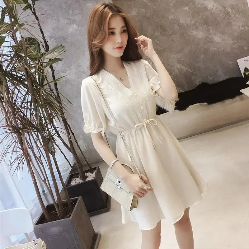 Woman Dress White Dresses for Women Chiffon Satin Soft Silk Ruffle Clothing New Features of Clothes Curvy Cheap Casual X Retro G