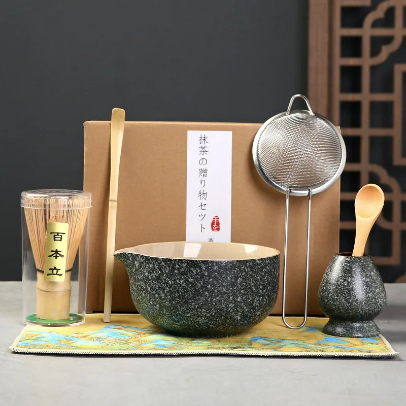 Matcha Set Kit Japanese Ceremony Green/Pink/White With Bamboo Spoon/Scoop, Whisk Holder, Matcha Bowl Matcha Gift Set