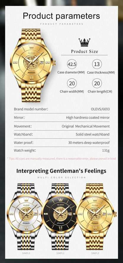 OLEVS brand watch Xianglong relief fully automatic mechanical watch men's watch men's watch 6693