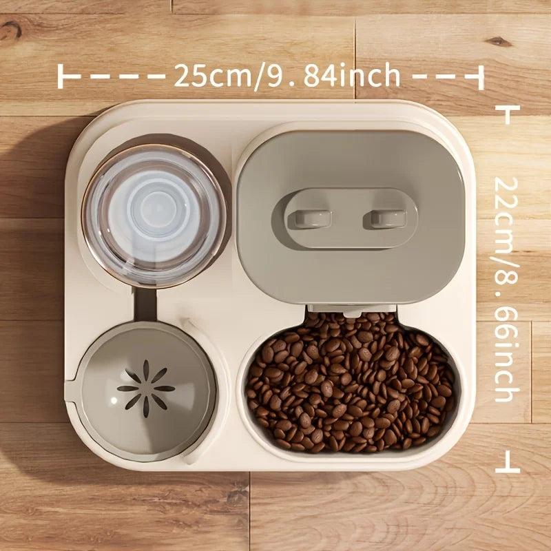 Automatic Dog Cat Feeder and Water Dispenser, No Battery Needed, 2-in-1 Integrated Food Feeder and Water Bowl Set, Pet Feeder