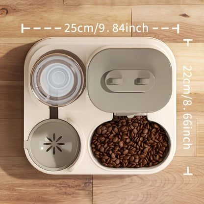 Automatic Dog Cat Feeder and Water Dispenser, No Battery Needed, 2-in-1 Integrated Food Feeder and Water Bowl Set, Pet Feeder