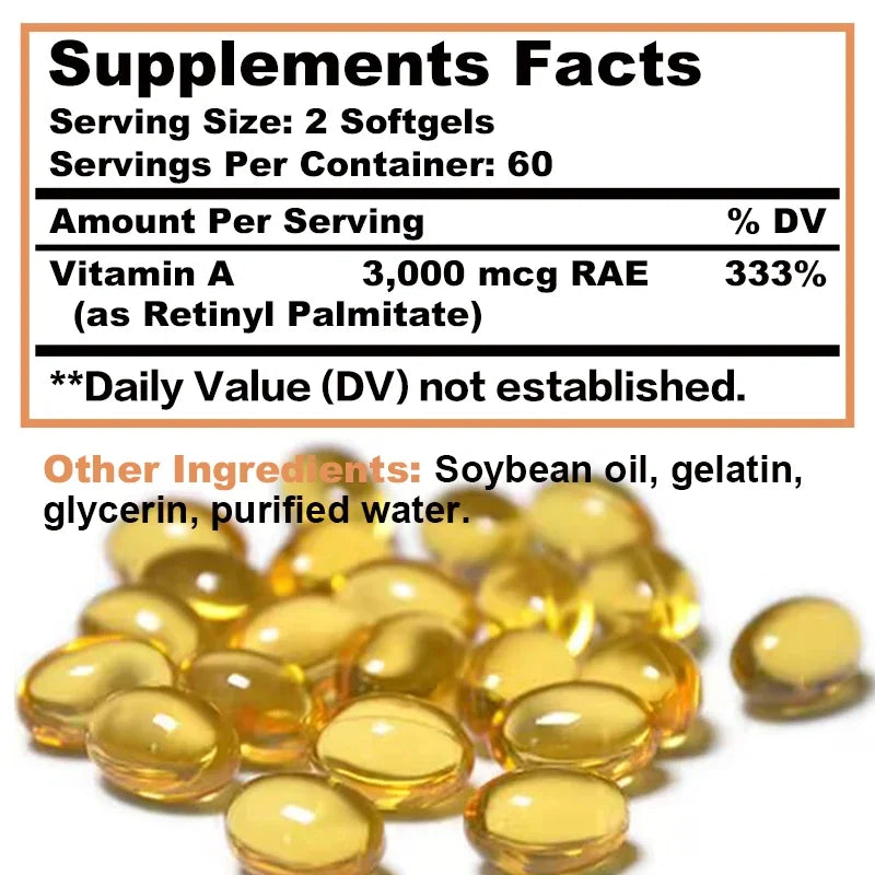 Vitamin A Capsules 3000mcg - Supports Healthy Vision & Immune System - Non GMO