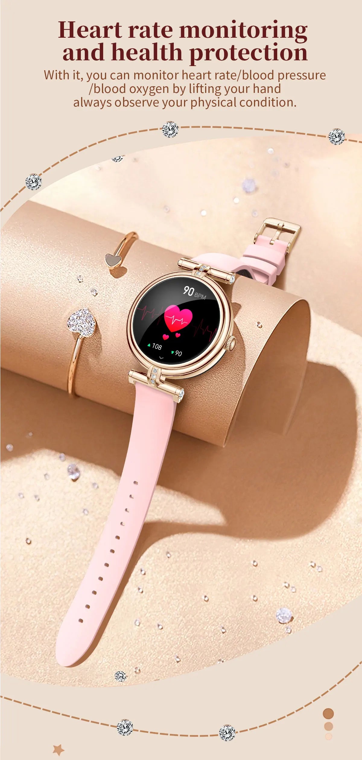 Ladies Smart Watch AK62 Women Bluetooth Call Custom Dial Steel Wristwatch Smartband Fitness Sports Tracker Smartwatches