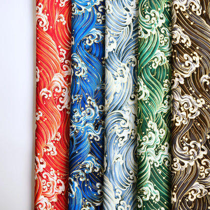 Cotton Bronzing Printing Fabric Handmade DIY Clothing Luggage Sachet Cotton Cloth Cotton Fabric Qinghai Smoke Wave, 145x50cm