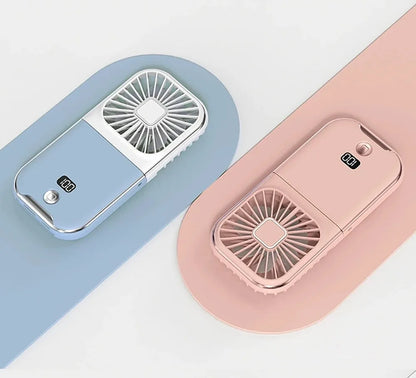 Folding handheld fan USB charging digital display outdoor mini neck hanging power bank fan，gift
