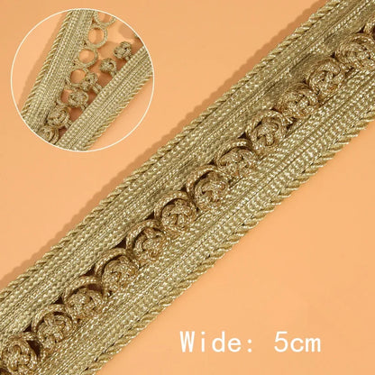 1 Yards Floral Embroidered Lace Ribbon DIY Apparel Sewing Fabric Gold Handmade Crafts Materials