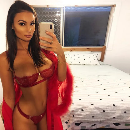 Ladies Sexy Lingerie Set Erotic Lingerie Lace Underwire Bra Set Erotic Exotic Lingerie Fashion Perspective Bra Thong Set