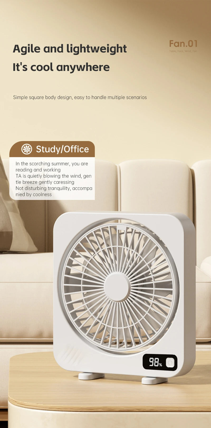 Electric Fan Portable Usb Charging Cycle Electric Fan Table Fan Digital Display 5-speed Desktop Small Fan Office Camping