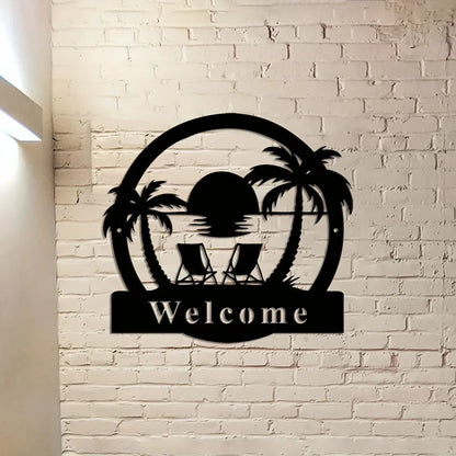 Outdoor Palm Trees Metal Sign, Metal Palm Trees Sign, Porch Decor, Family Sign for Front Door Backyard Sign Palm Tree Pool Sign