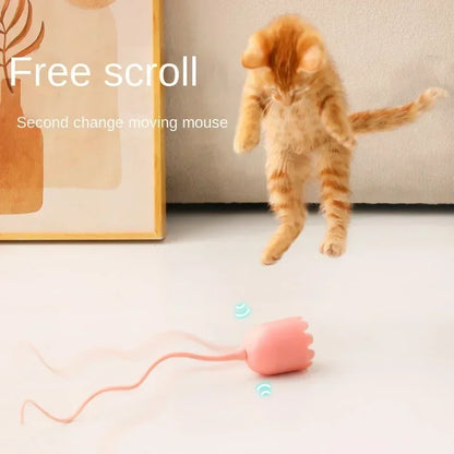 Interactive Electric Cat Toy USB Intelligent Rolling Ball Interactive Toys Funny Stick Silicone Rotate Mouse Tail Kitten Teaser