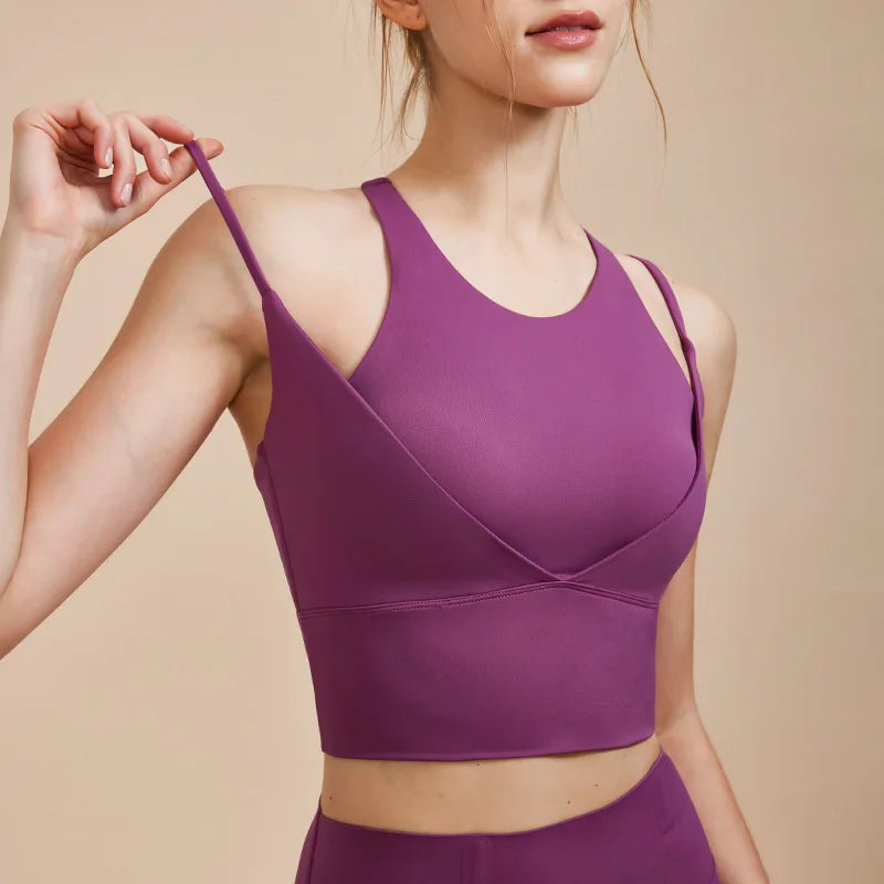 Sports Bra with Shock-absorbing Shoulder Straps for Women, Gathered Back, Fitness Bra, Running Top, New