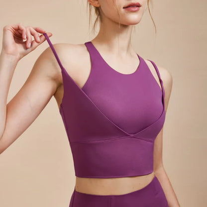 Sports Bra with Shock-absorbing Shoulder Straps for Women, Gathered Back, Fitness Bra, Running Top, New