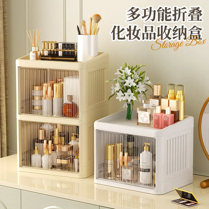 Cosmetics Storage Boxes Multi Layer Flat Cover Design Stationery Storage Shelf Household Dustproof Cosmetics Skincare Organizer