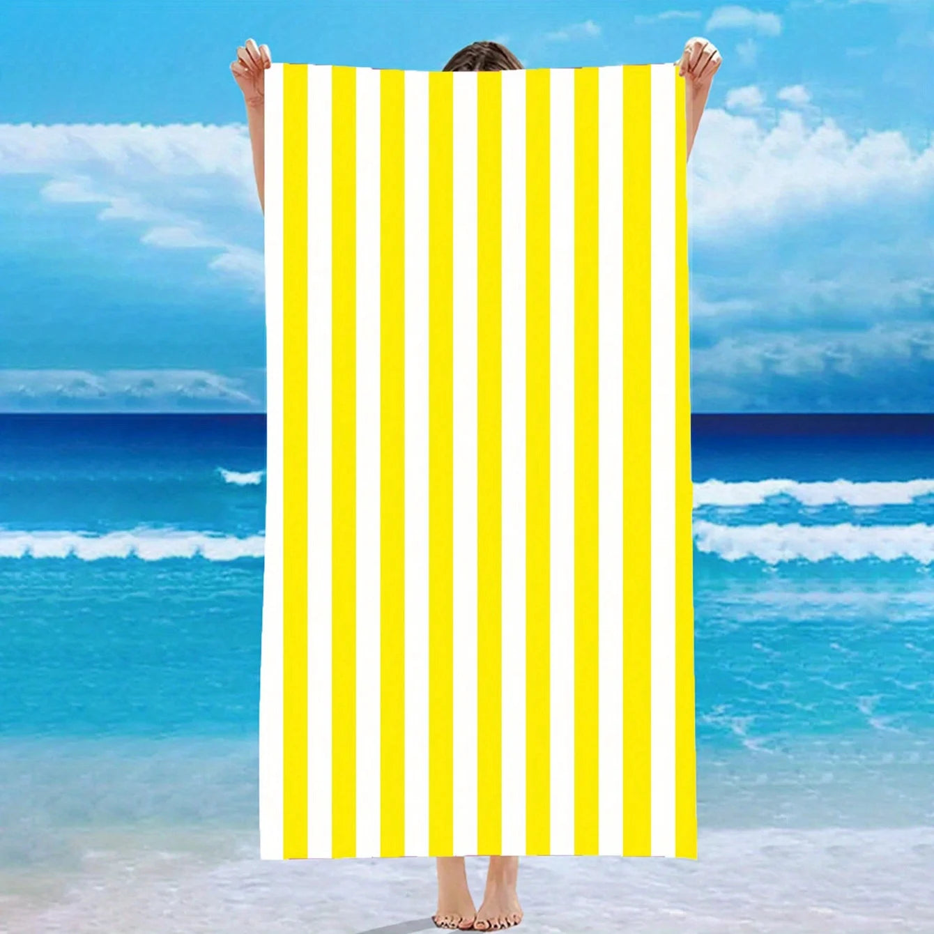 Blue White Striped Beach Towel - Quick-Dry Absorbent Polyester for Beach & Pool, Soft & Lightweight
